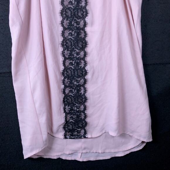 Express Womens Blouse Pink Black Lace V Neck Sleeveless Tank Keyhole Back Small - Picture 3 of 12